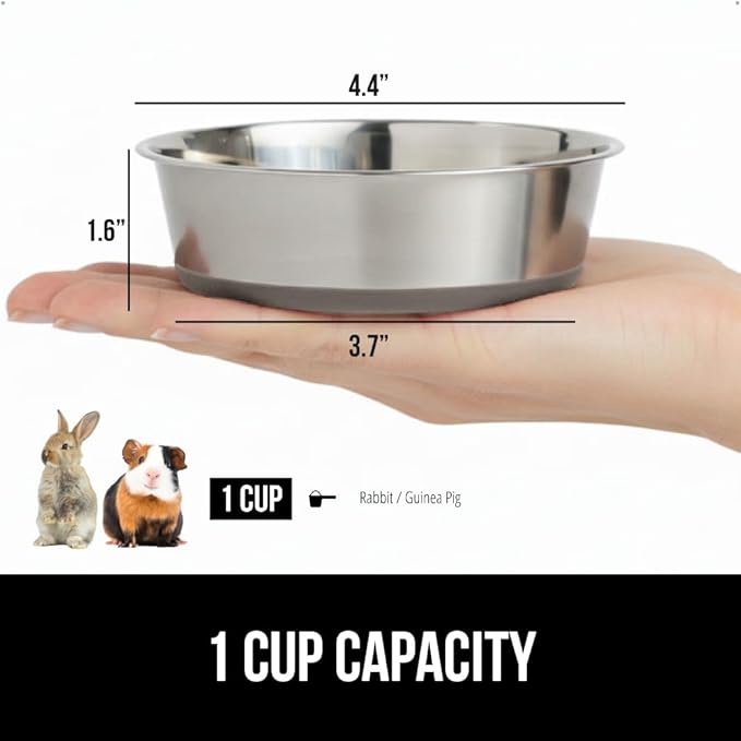 GORILLA GRIP Dog Bowls, Holds 1 Cup Each (8 fl oz), Heavy Duty Stainless Steel Food and Water Bowl for Feeding Dogs and Cats, Dishwasher Safe, Rust Resistant Metal BPA Free Rubber Base, Set of 2 Beige