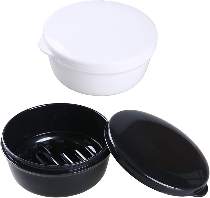 Soap Holder Travel Case Round Soap Dishes Shampoo Bar Container for Bar Soap, Soap Box for Travel Shower Gym Bathroom (Black + White)