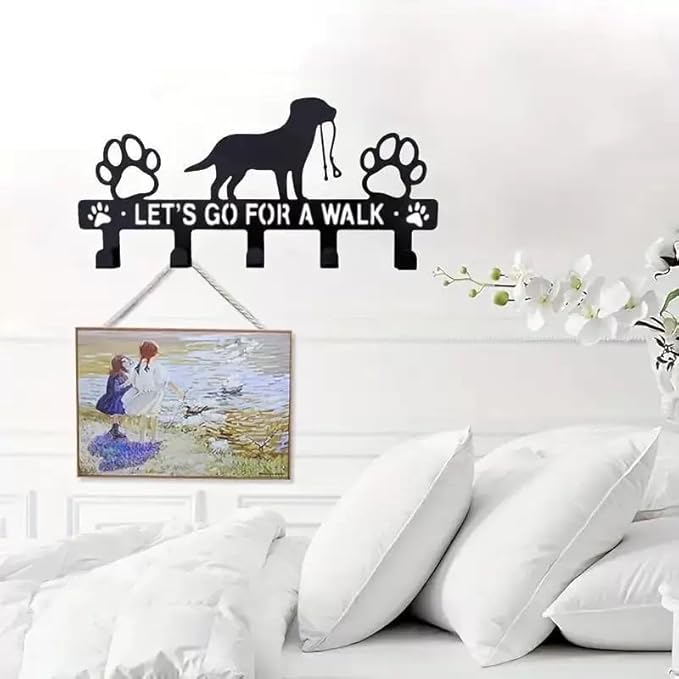 Delllala 5-Hooks Dog Leash Holder for Wall， Dog Accessory Holder ，Metal Key Holder Leash Hooks