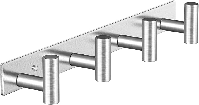 VINHOLD Wall Mounted Coat Rack-4 Hooks, Heavy Duty Stainless Steel Wall Hooks for Towel Coat Bag, Hat Rack Coat Hanger Coat Hooks Towel Racks for Bathroom Entryway Kitchen Hotel (Silvery, 1 Pack)