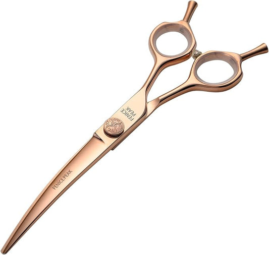 Fenice Peak Curved Dog Grooming Scissors Champagne Gold 440C Stainless Steel Professional Pet Cutting Shears Safety Trimming Shearing for Dogs and Cats