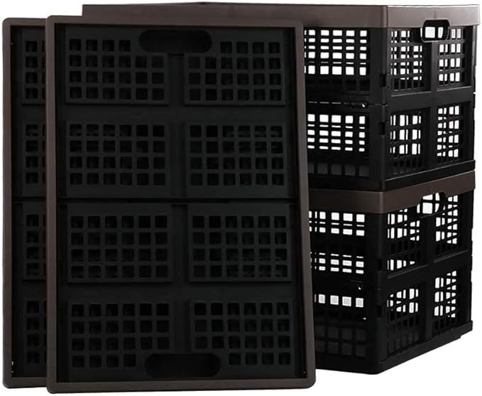 Bringer 4-Pack 40 L Plastic Collapsible Storage Crate, Stackable Folding Storage Baskets