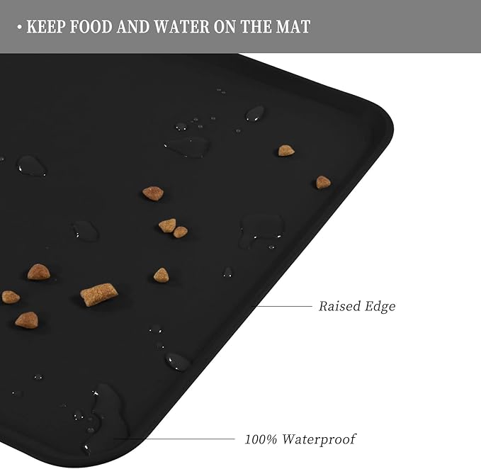 Reopet Waterproof Pet Feeding Mat with High Raised Edges, Heavier and Thicker Placemats for Cat Dog Water Bowl with BPA Free, Dogs Cats Food Mats for Messy Drinkers to Prevent Spill and Protect Floors