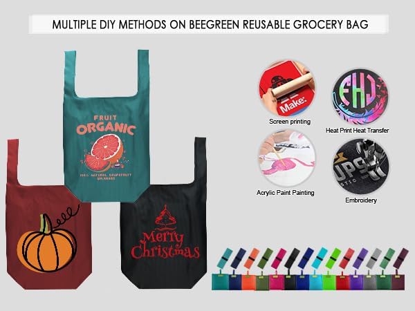 BeeGreen Marrs Reusable Grocery Bags Wholesale Gray Reusable Kitchen Bags Bulk Foldable-Machine Washable with Zipper Storage Pouch 10 Packs