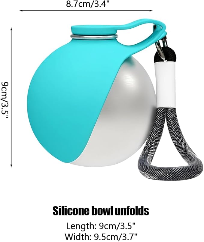 Portable Pet Water Bottle, 285ml/10 Oz Stainless Steel Compact Dog Drinking Bottles Leak Proof Cat Travel Water Bottles with Foldable Silicone Bowl for Outdoor Walking Hiking