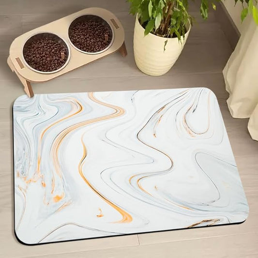 Dog Food Mats for Floors Waterproof, Dog Cat Water Bowl Mats Pet Feeding Absorbent Mat Dog Cat Pet Placemats for Food and Water Marble 12 * 20 inch