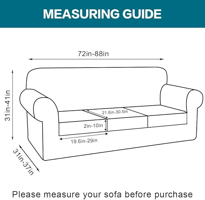 Turquoize 4 Piece Sofa Covers for 3 Cushion Couch Slipcover Soft Cover Dogs-Washable Furniture with Individual Covers,Feature Jacquard Fabric(3 Cushion Sofa, Caramel)