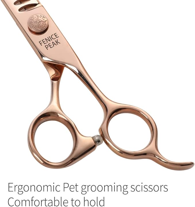 Fenice Peak Chunker Dog Grooming Scissors Champagne Gold 440C Stainless Steel Professional Trimming Thinning Shears for Dogs and Cats 75% Thinning Rate