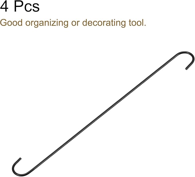 uxcell S Hanging Hooks, 20inch/500mm Extra Long Steel Hanger, Indoor Outdoor Uses for Garden, Bathroom, Closet, Workshop, Kitchen, Black, 4Pcs