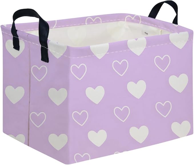 FXOCSHE Rectangular Purple heart,Valentine's Day Gift Basket,nursery basket,Pink girls gift baskets,kids toy storage Bin, Love Heart Room Decor for Home,Shelf Baskets(Purple heart)