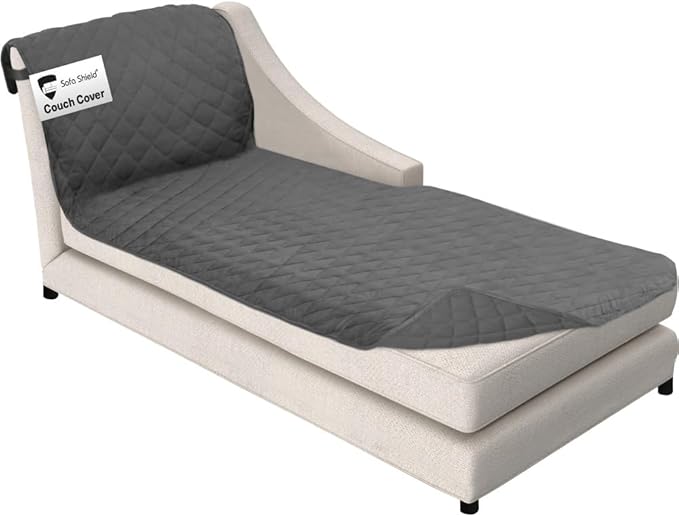 Sofa Shield Chaise Slip Cover with Patented Strap, Cushion Protector, US Designed Reversible Stain and Dog Tear Resistant Slipcover, 102x34 inch Seat, Washable Covers for Dogs Pets, Charcoal