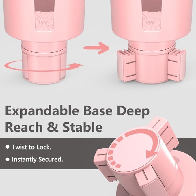 Seven Sparta 2 Pack Car Cup Holder Expander with Adjustable Base, Compatible with Hydro Flasks 32/40 Ounce, Compatible with Yeti Ramblers 20/26/30 Ounce, Other Bottles in 3.4"-3.8" (Pink)
