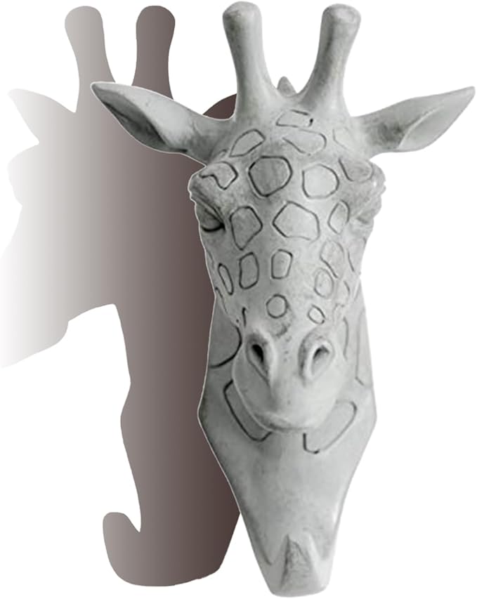 Giraffe Head Single Wall Hook/Hanger Animal Shaped Coat Hat Hook Heavy Duty, Rustic, Decorative Gift, Grey