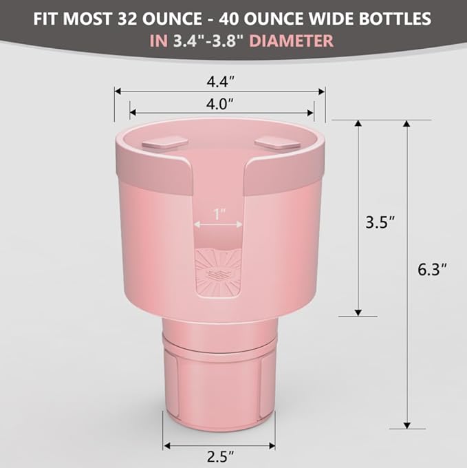 Seven Sparta Car Cup Holder Expander Organizer with Adjustable Base, Compatible with Hydro Flasks 32/40 Ounce, Compatible with Yeti Ramblers 20/26/30 Ounce, Other Bottles in 3.4"-3.8" (Pink)