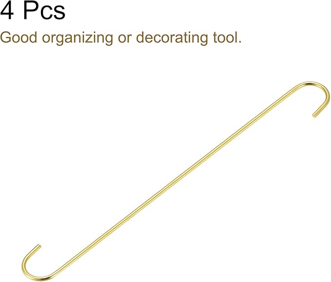 uxcell S Hanging Hooks, 16inch/400mm Extra Long Steel Hanger, Indoor Outdoor Uses for Garden, Bathroom, Closet, Workshop, Kitchen, Gold Tone, 4Pcs