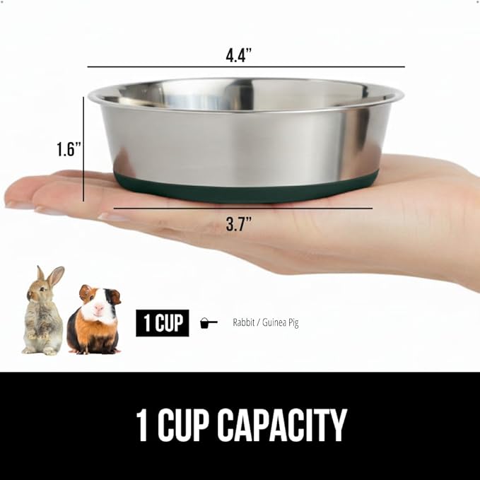 GORILLA GRIP Dog Bowls, Holds 1 Cup Each (8 fl oz), Heavy Duty Stainless Steel Food and Water Bowl for Feeding Dogs and Cats, Dishwasher Safe, Rust Resistant Metal BPA Free Rubber Base, Set of 2 Green