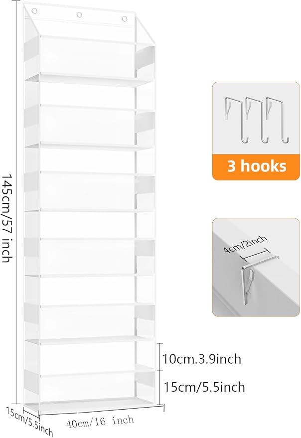 Over the Door Organizes- 6 Tier Stuffed Animal Storage, Hanging Organizer for Toys/Plushies, Back Door Organizers and Storage Holder Bag for Bathroom Nursery Newborn Baby Essential Stuff (Clear)