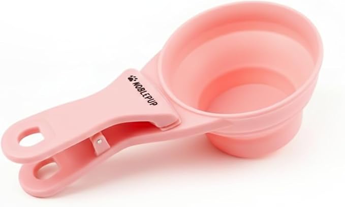 MeasureMate Pet Food Scoops with Bag Clip for Dog and Cat - 3-in-1 Multi-Function Collapsible Food Measuring Cup - 1 Cup Capacity, 8oz, Pink - Dishwasher Safe