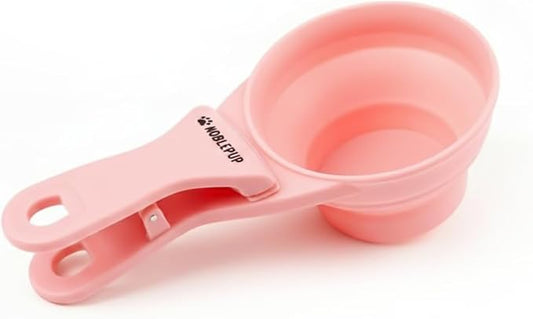 MeasureMate Pet Food Scoops with Bag Clip for Dog and Cat - 3-in-1 Multi-Function Collapsible Food Measuring Cup - 1 Cup Capacity, 8oz, Pink - Dishwasher Safe