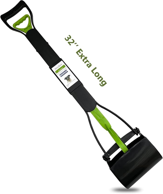 ShinyDew 32" Pooper Scooper for Large Small Dogs, Extra Long Handle Heavy Duty Poop Scoop, Foldable Dog Poop Picker Upper for Yard (Without Bag and Dispenser Attachment)