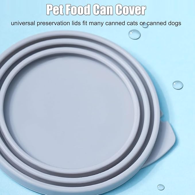 mwellewm 6Pcs Pet Food Can Supplies Set 2Pcs Universal Silicone Can Covers Cat Can Lids 2Pcs Multifuctional Mini Spatula Pet Can Opener and 2 Pcs Dog Spoons for Pets Dogs Cats Feeding Can (Grey)