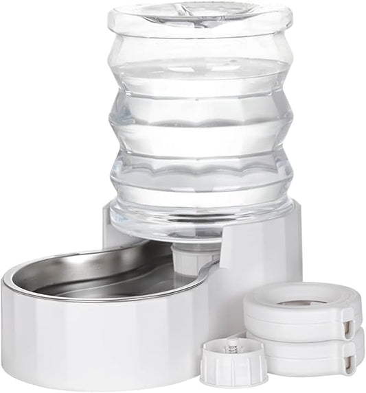 RIZZARI Automatic Dog Water Bowl: 5L Gravity Stainless Steel Cat Water Dispenser - with Two Caps and Filters for 8-20 LB Elderly Dogs with Spinal Problems - for Kitchen Bedroom