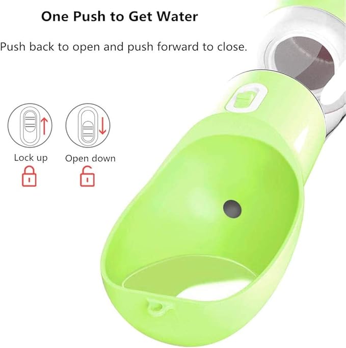 Misthis Portable Dog Water Bottle - Leak Proof Dog Water Dispenser with Bowl & Food Container, Dishwasher Safe Food Grade Plastic for Pet Puppy Outdoor Walking Hiking Travel Green