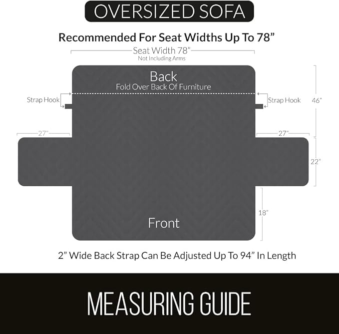 Sofa Shield Couch Slip Cover with Patented Strap, Cushion Protector, US Designed Reversible Stain and Dog Tear Resistant Slipcover, 78 inch Seat, Washable Covers for Dogs Pets Kids, Charcoal