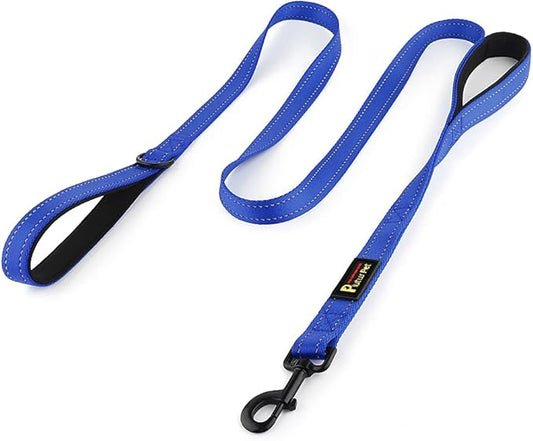 Plutus Pet Double Handle Dog Leash 4ft, Heavy Duty, Reflective Dual Handle Dog Leash for Safety Training, for Medium Large Dogs,2 Handle Leads(Navy Blue)