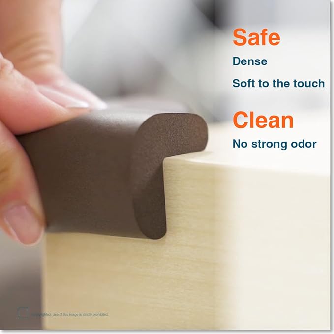 Roving Cove HeftyFit Corner Protector for Baby (4 Large Corners), Heavy-Duty Soft Rubber Foam Furniture Corner Bumper Guards, 3M Adhesive Pre-Taped, Coffee Brown