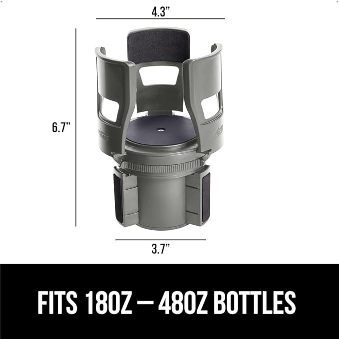 GORILLA GRIP Patent Pending Car Cup Holder Expander, Keeps Large Drink Cups Secure, Expands Fits Yeti, HydroFlask, Stanley 18 to 48oz Large Water Bottles, Coffee Mug, Adjustable Arms Insert, Gray