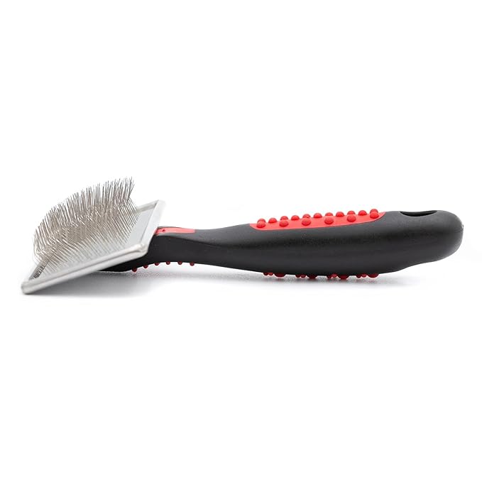 Jeffers Non Slip Slicker Pet Grooming Brush – Soft Pins, Red & Black Handle – Detangling Grooming Tool for Dogs & Cats with Short, Long, Thick & Curly Coats – Easy Grip Pet Comb - Medium Size