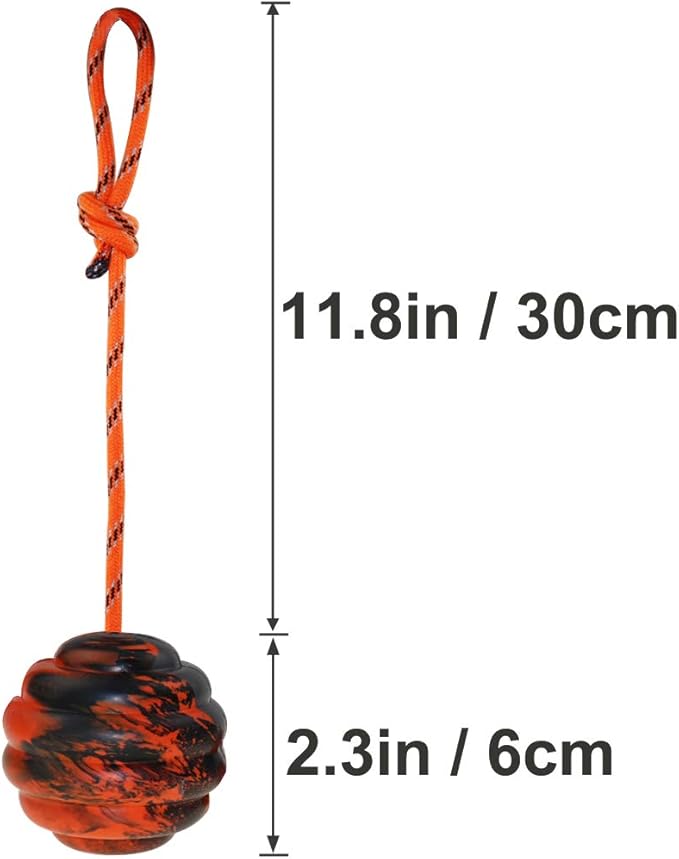 K9 Training Ball with Rope Exercise and Reward Toy for Dogs - Indestructible Dog Toy Ball with Handle for Training Pull Throw Tug Fetch Belgian Malinois Gifts (Orange)