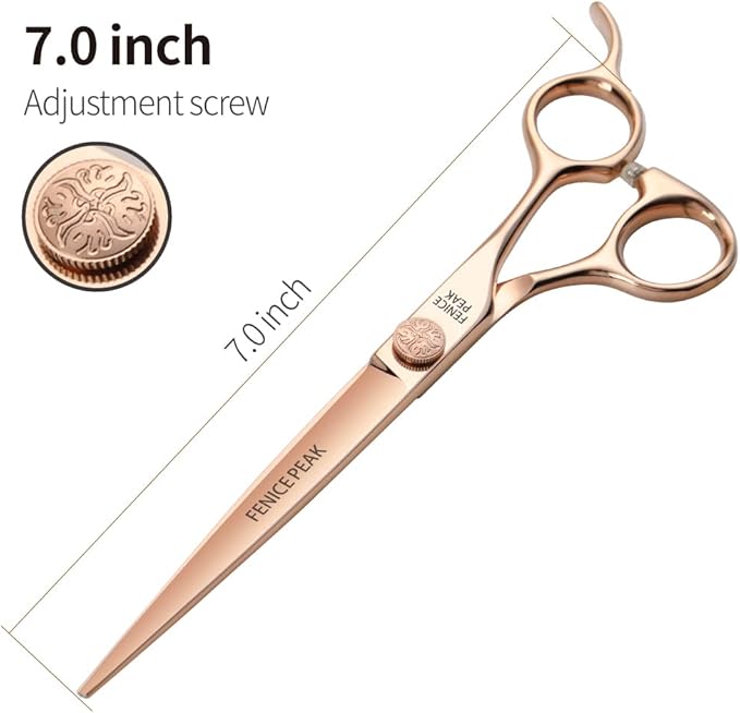 Fenice Peak Straight Dog Grooming Scissors Champagne Gold 440C Stainless Steel Professional Pet Trimming Scissors Sharp Blades Cutting for Dogs and Cats Shears