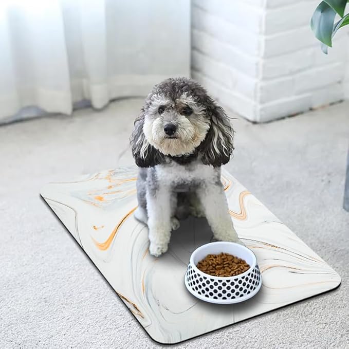 Dog Food Mats for Floors Waterproof, Dog Cat Water Bowl Mats Pet Feeding Absorbent Mat Dog Cat Pet Placemats for Food and Water Marble 12 * 20 inch