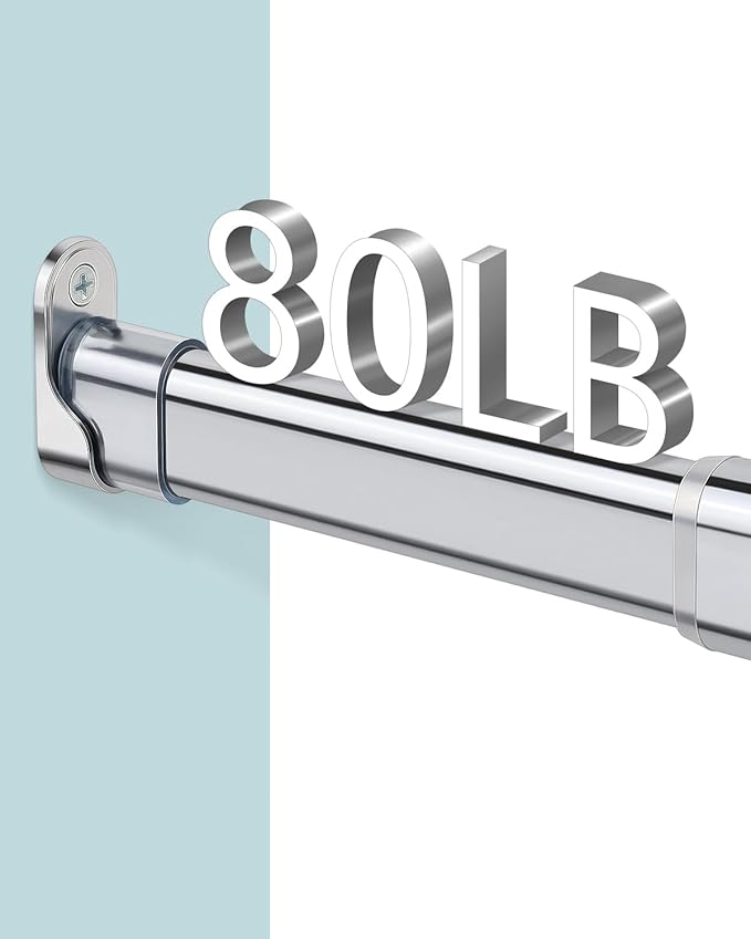 Heavy Duty Oval Closet Rod for Hanging Clothes, 29.5-51 Inch Adjustable Closet Rods, Premium Chrome