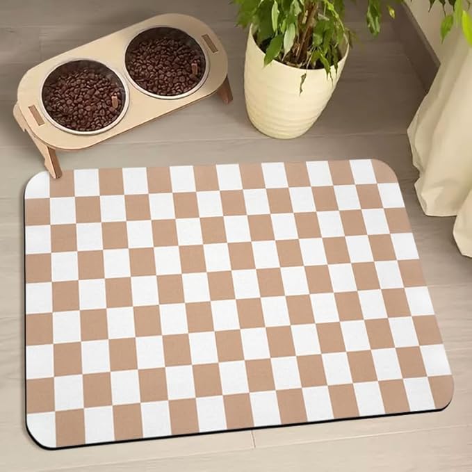 Dog Food Mats for Floors Waterproof, Pet Water Bowl Mats Pet Feeding Absorbent Placemats Plaid 12 * 20 inch