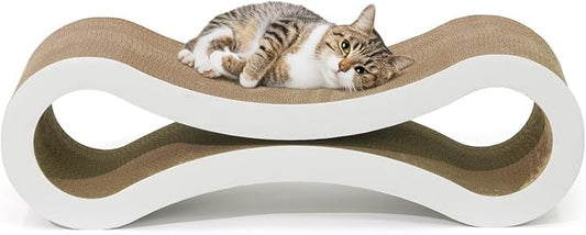 Infinity Cat Scratcher Lounger, Reversible Scratcher, Durable & Long-Lasting, Cat Cardboard Scratcher, Large Cat Scratching Pad, Scratching Board, Infinity Scratch Pad for Indoor Cats, White