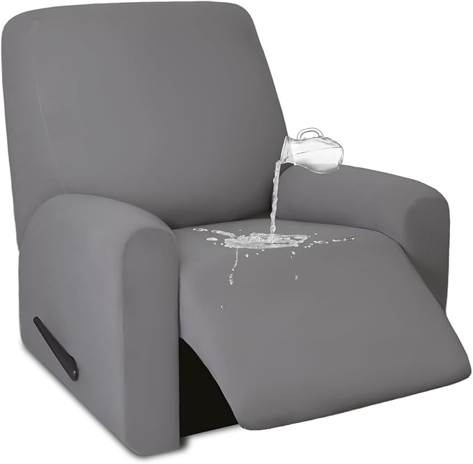 PureFit 100% Dual Waterproof Recliner Cover, Waterproof Couch Cover for Recliner - Stretch Non Slip Fleece Sofa Covers Washable, Leakproof Furniture Protector for Kids, Pets (Recliner, Light Gray)