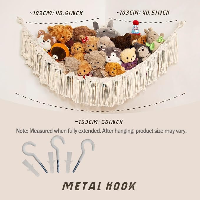 Amdermi Stuffed Animal Net Hanging Organizer Children's Room Stuffed Animal Toy Hammock for Teddy Net Corner Toy Net for Bedroom Decor