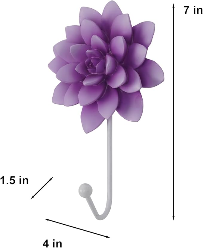 Guichifun Flower Shaped Decorative Wall Hooks - 2pcs Resin Purple Vintage Decor Hanger for Keys, Bags, Towels Bathroom Living Room Kitchen Home Decoration Gift 4 x 1.5 x 7 Inch