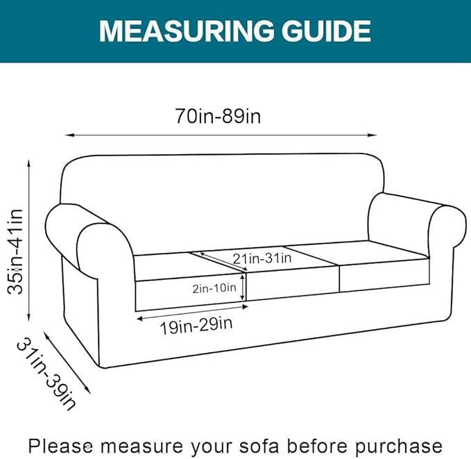 Turquoize 4 Piece Sofa Covers for 3 Cushion Couch Sofa Slipcover Soft Couch Cover for Dogs-Washable Sofa Furniture Cover with 3 Individual Cushion Covers (3 Cushion Sofa, Olive)