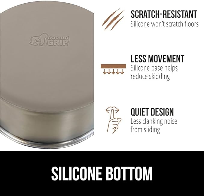 GORILLA GRIP Dog Bowls, Holds 1 Cup Each (8 fl oz), Heavy Duty Stainless Steel Food and Water Bowl for Feeding Dogs and Cats, Dishwasher Safe, Rust Resistant Metal BPA Free Rubber Base, Set of 2 Beige