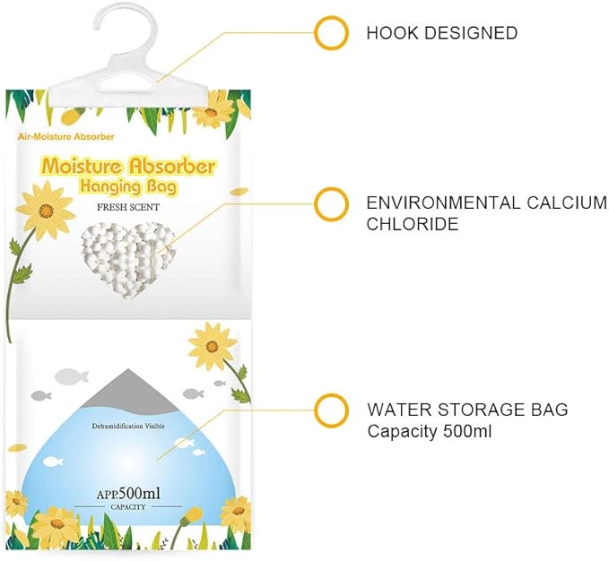 CANAGER Hanging Moisture Absorber, Fresh Scent and Lavender Vanilla Moistureproof Hanging Bag，Dehumidifier Bag (8 packs) Hanging Closet Dehumidifier Bags, Moisture Absorb 12.5 oz