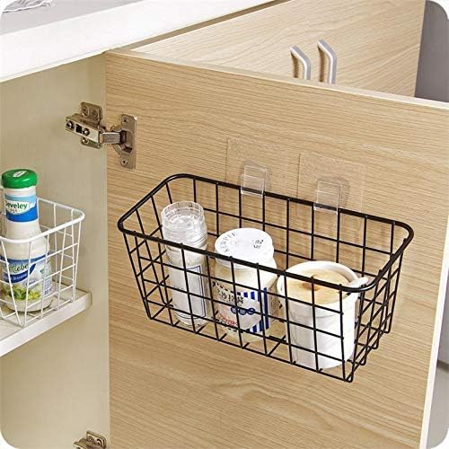 Lele No Drilling Wall Hanging Mounted Metal Wire Baskets with Free Wall Hooks, Kitchen Organization and Storage, Hanging Fruit, Set of 2 Black