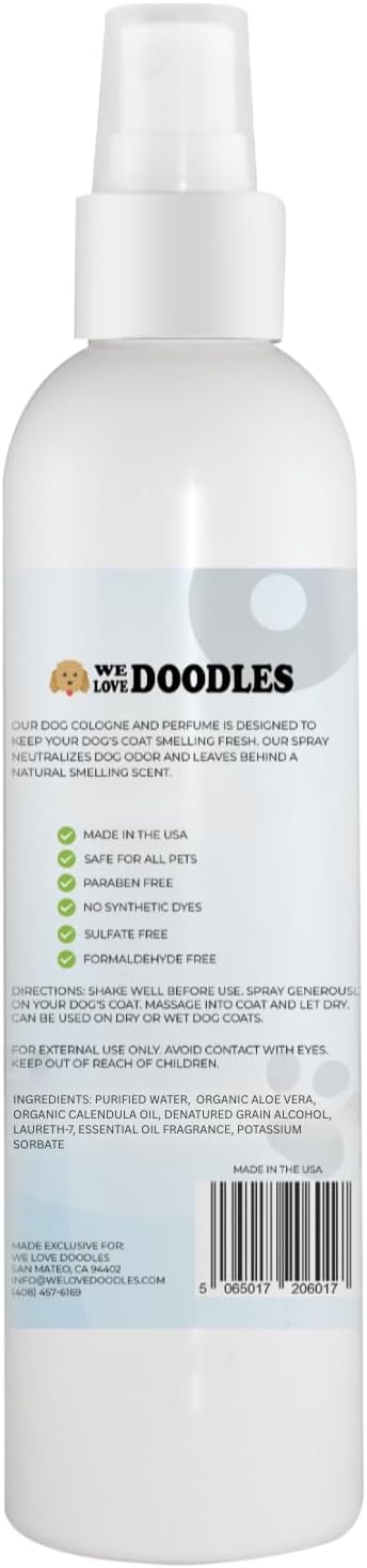 Dog Cologne & Perfume, Deodorizing, Organic, Made In USA, Long Lasting After Bath, Deodorant For Smelly Dogs, Pawfume For Pets, Odor Eliminator Spray Puppies, Fresh Cotton [We Love Doodles]