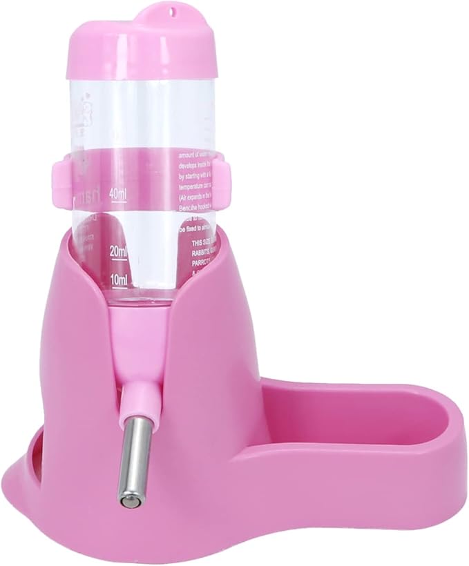 Wontee 3 in 1 Hamster Water Bottle Small Pet Automatic Water Dispenser with Food Container Base Hideout for Dwarf Hamster Mice Gerbils, 2 Pack (Pink, 80ML)