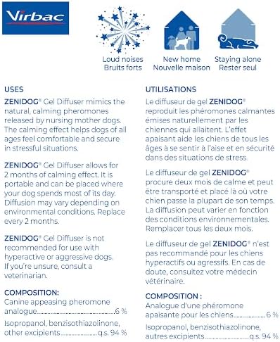 ZENIDOG Gel Diffuser - Dog Calming Pheromone Diffuser for Stress Relief No Electricity Required and Lasts up to 2 Months by Virbac