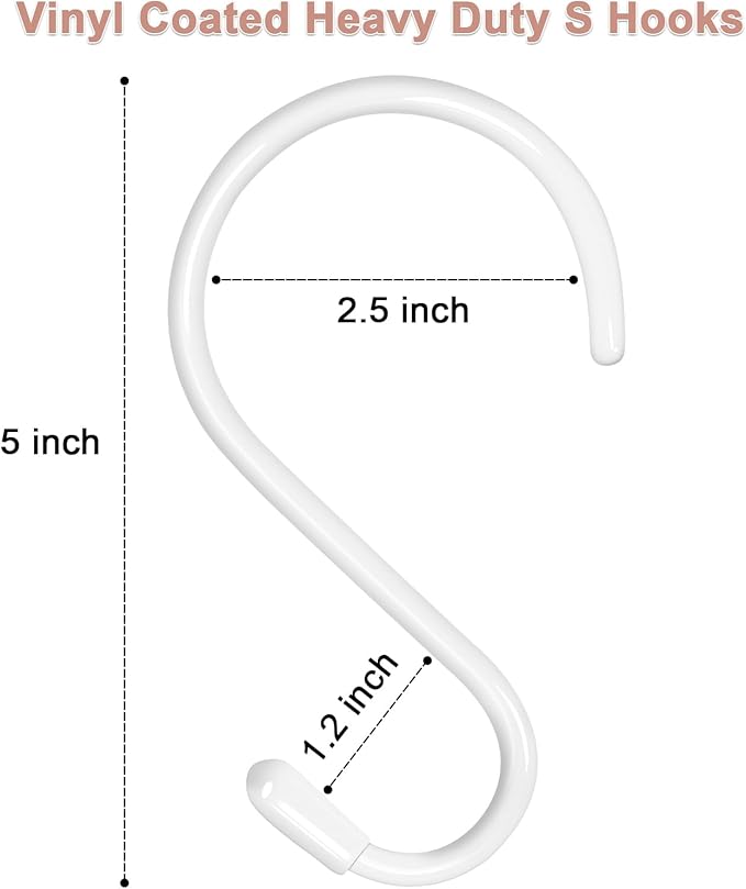6 Pack 5 inch S Hooks for Hanging Heavy Duty, Large Vinyl Coated Closet S Hooks Non Slip Metal S Hooks for Hanging Kitchen Utensil Pot Pan Cups Clothes Jeans Towels Hats Bags Plants (White)