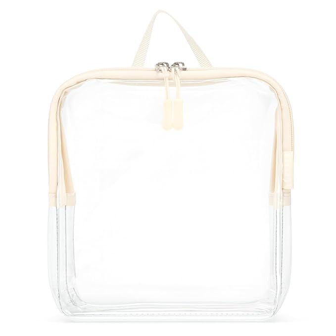 BORSALI TSA Approved Toiletry Bag - Clear Quart Size for 3-1-1 Carry On Travel - Makeup Organizer Cosmetic Pouch with Zipper - Travel Accessories - Cream with Handle